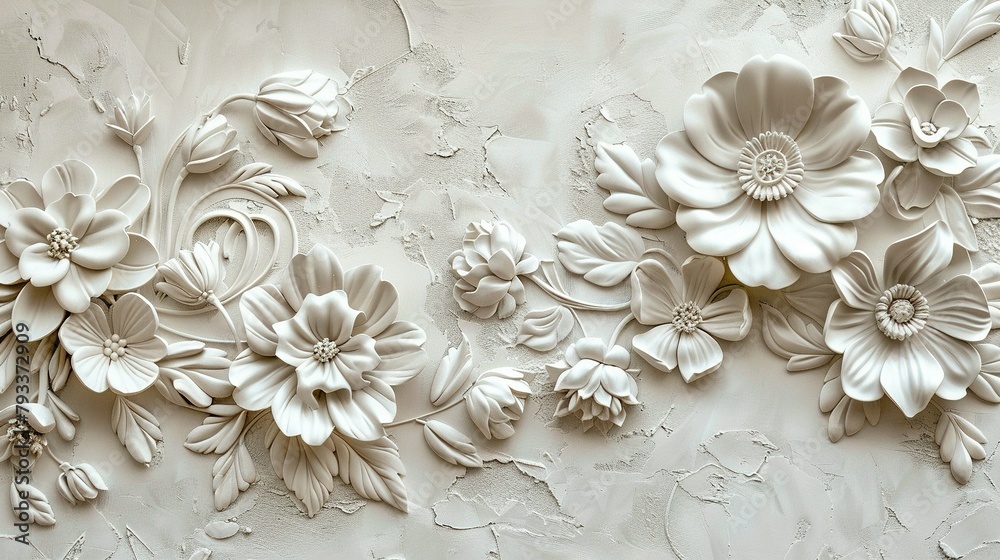 Volumetric Flower Decor on Textured Plaster Volumetric Flower Decor on Textured Plaster