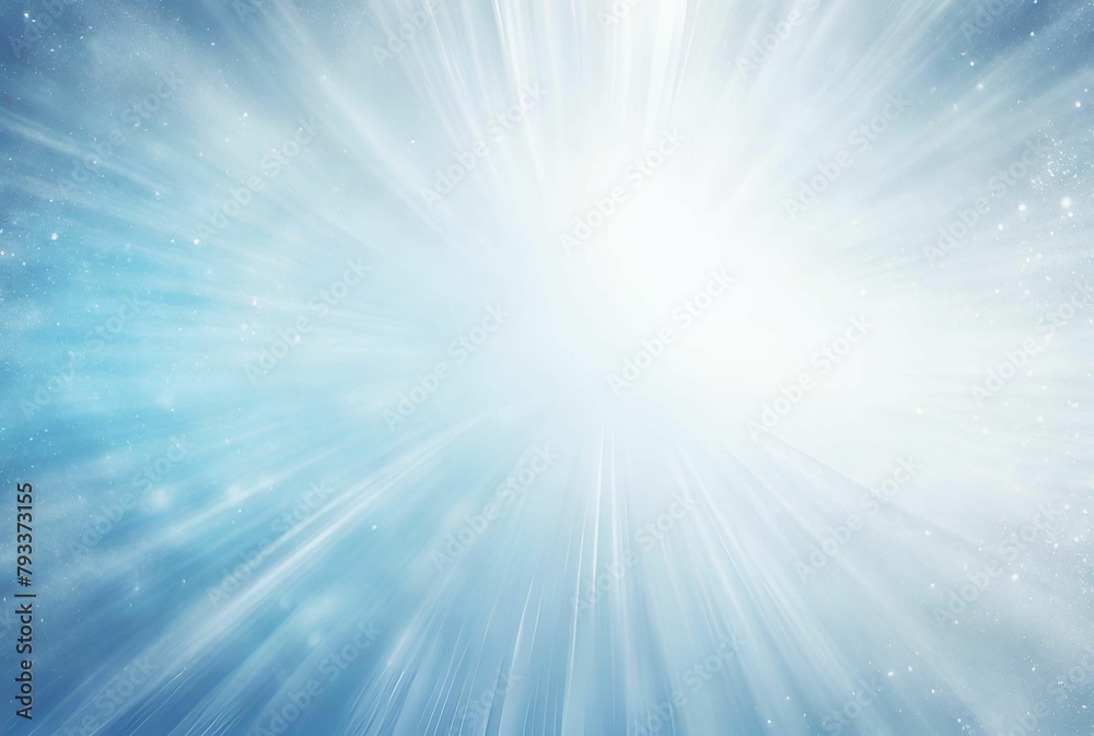 Blue, white abstract background, shining bright white light, grainy rough texture, empty blue space with white rays 