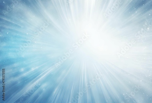 Blue, white abstract background, shining bright white light, grainy rough texture, empty blue space with white rays 