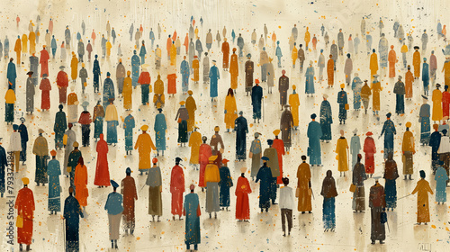 aerial view of an abstract crowd of people, graphic illustration