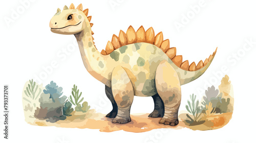 Watercolor beige dinosaur clipart 2d flat cartoon v