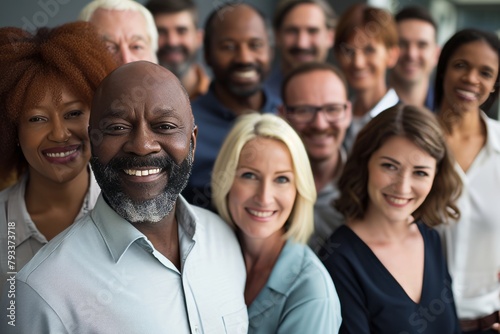 Group of diverse business people standing together in a row and smiling at the camera
