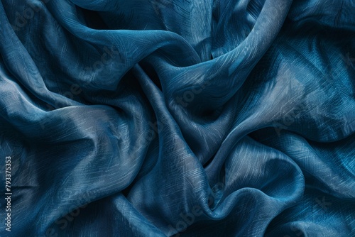 Lustrous Azure: A Shiny Textured Blue Fabric, Radiating Elegance.