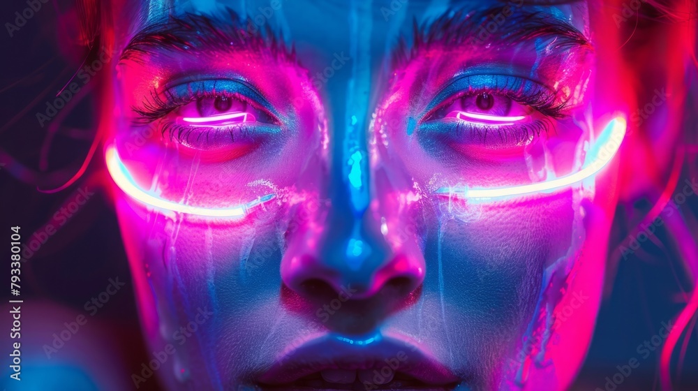 portraits with neon lights generative ai