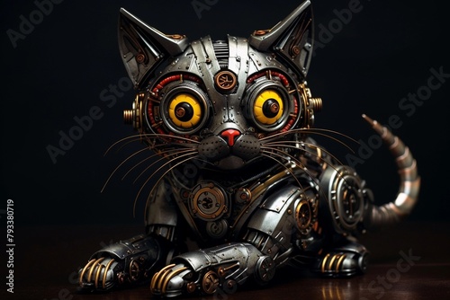 Steampunk Robotic Cat with Glowing Eyes