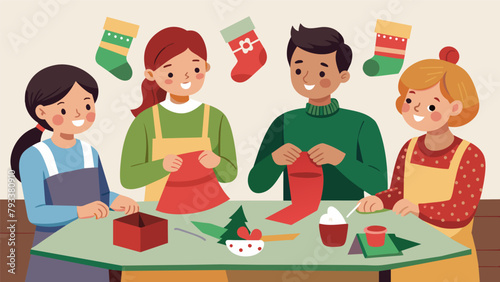 The Patterson siblings sit around the kitchen table sharing memories and laughter while embroidering personalized Christmas stockings for each