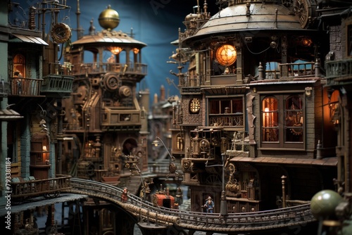 Steampunk City Scale Model with Intricate Details