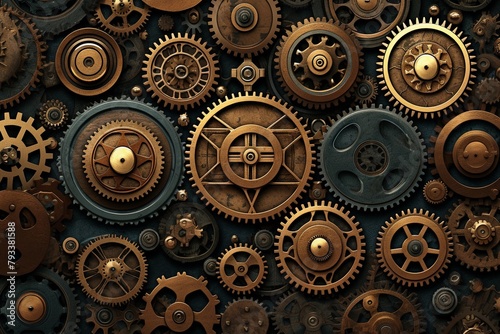 Seamless Steampunk Gear and Mechanical Parts Pattern