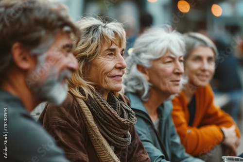 Group of senior people in the city. Selective focus on the woman