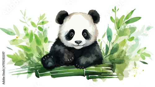 Watercolor Panda 2d flat cartoon vactor illustratio