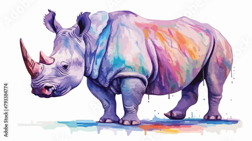 Watercolor Rhino 2d flat cartoon vactor illustratio