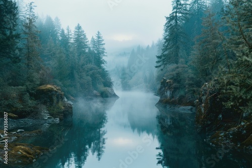 a beautiful calm river with trees background