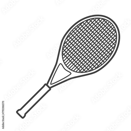Linear icon of a tennis racket. Vector-style illustration in black and white. © johnsmith_aps