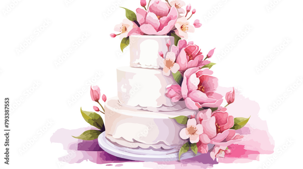Watercolor Wedding Cake 2d flat cartoon vactor illu