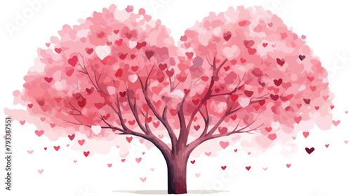Watercolor Valentines Tree Clipart 2d flat cartoon © Mishi