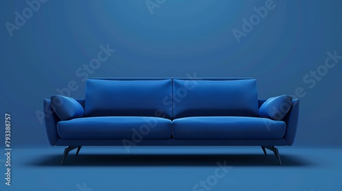 Sleek and modern blue couch, featuring sharp, clean lines, presented against an isolated background