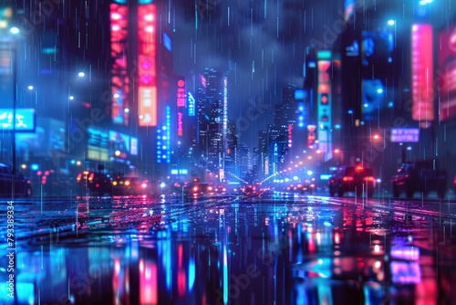 blue neon light city background - generative ai © Nia™