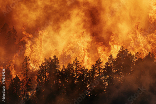 Natural forest under burning fire out of control. Deforestation and climate change concept © Pajaros Volando