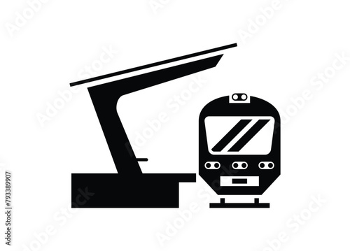 Railway station shelter building. Simple illustration in black and white.