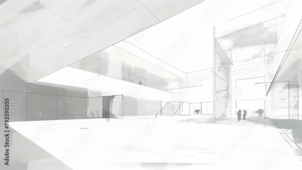 Vidéo Stock Architectural perspective sketch of a spacious modern ...
