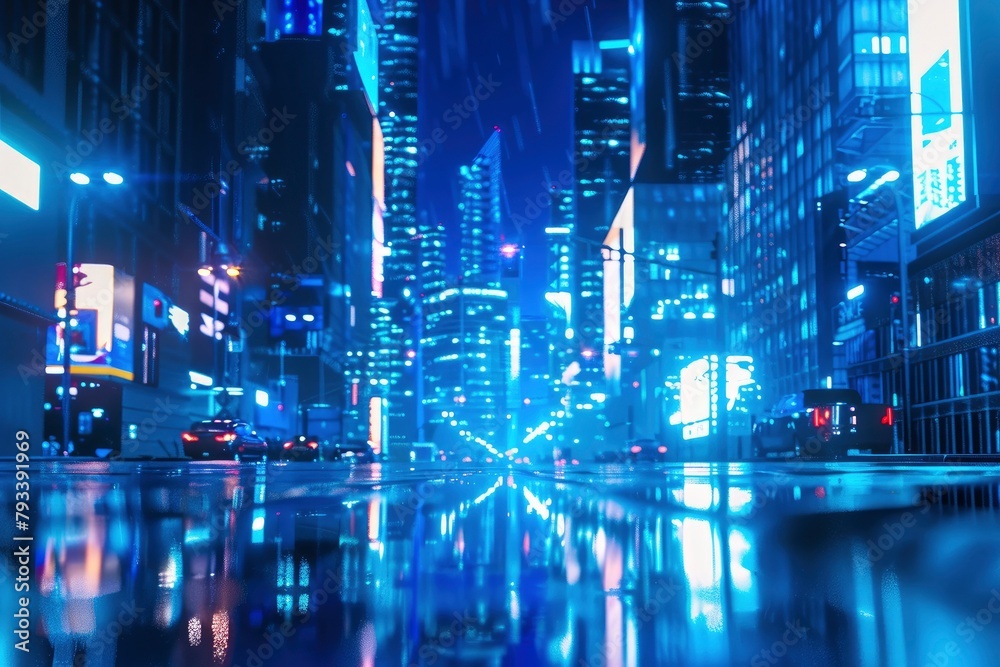 blue neon light city background - generative ai