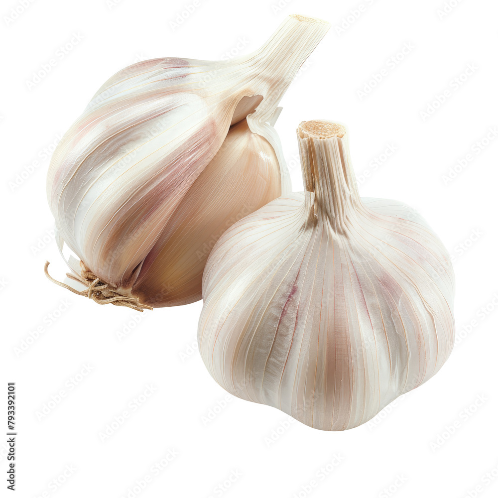 Obraz premium Aromatic seasoning featuring two garlic cloves for cooking set against a transparent background