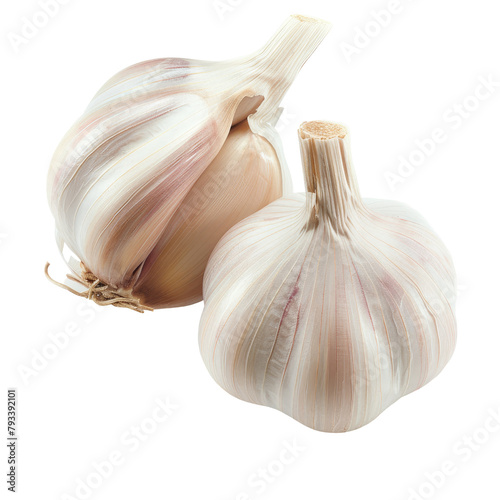 Aromatic seasoning featuring two garlic cloves for cooking set against a transparent background