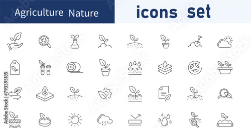 Farming and agriculture outline symbol collection.  editable stroke icons. Vector illustrator bundle.
