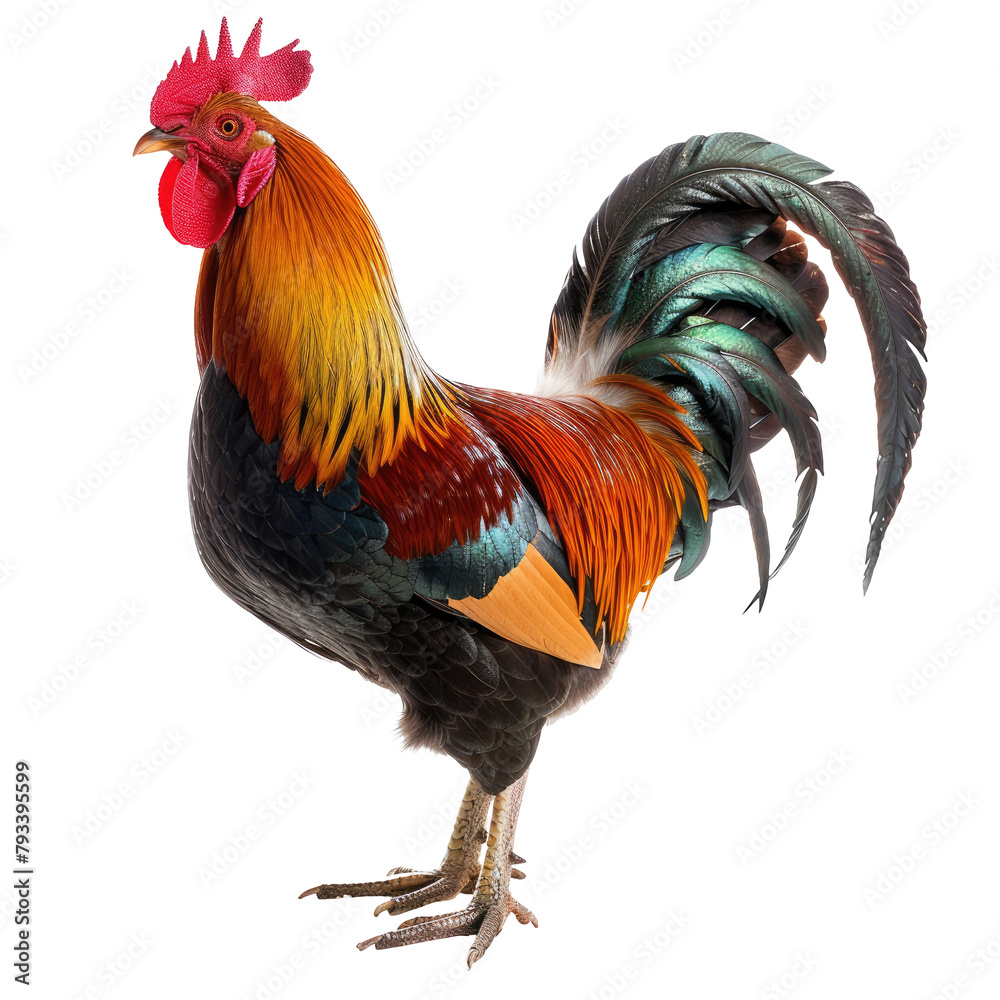 Fototapeta premium A majestic rooster standing proudly on a clear transparent background isolated against a transparent background