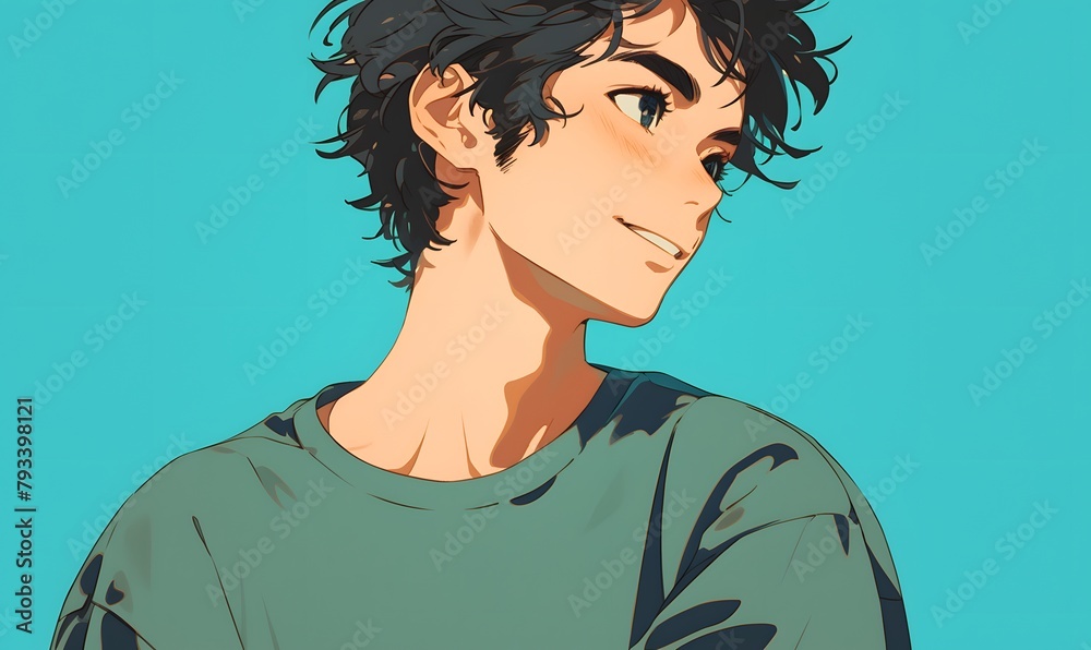 Fototapeta premium anime style. anime young man on a simple one color background, Generative AI 