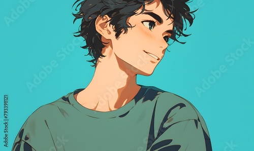 anime style. anime young man on a simple one color background, Generative AI 