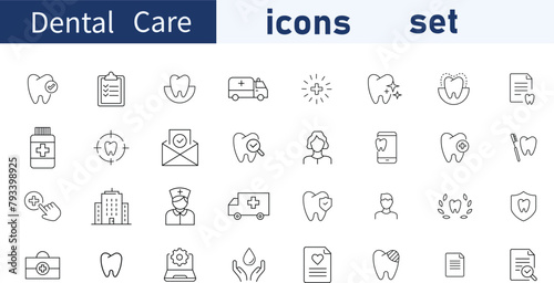 Set of  Dental Care web icons in line style. Dentist, dental care, medicine, check-up. illustration bundle . 
