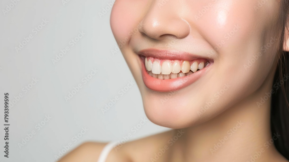 Obraz premium smile of beautiful woman with healthy white teeth. Close-up, High quality photos
