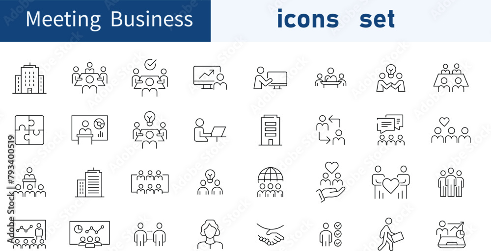 Set of  Meeting Business web icons in line style. leader, manager, event, business, communication. Vector illustration bundle .