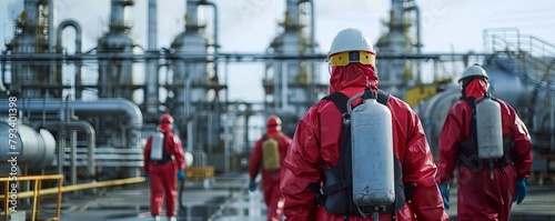 Chemical Factory Evacuation, Visualize workers evacuating during an emergency photo