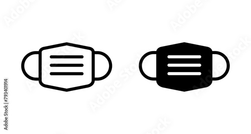 Mask icon vector isolated on white background. Man face with mask icon. Safety breathing masks. Industrial safety N95 mask. Medical mask vector icon.