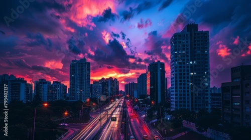 cityscapes at sunset. generative ai © ThisDesign