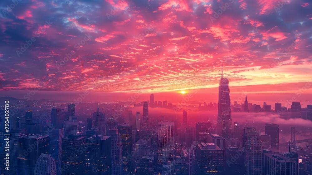 Fototapeta premium cityscapes at sunset. generative ai