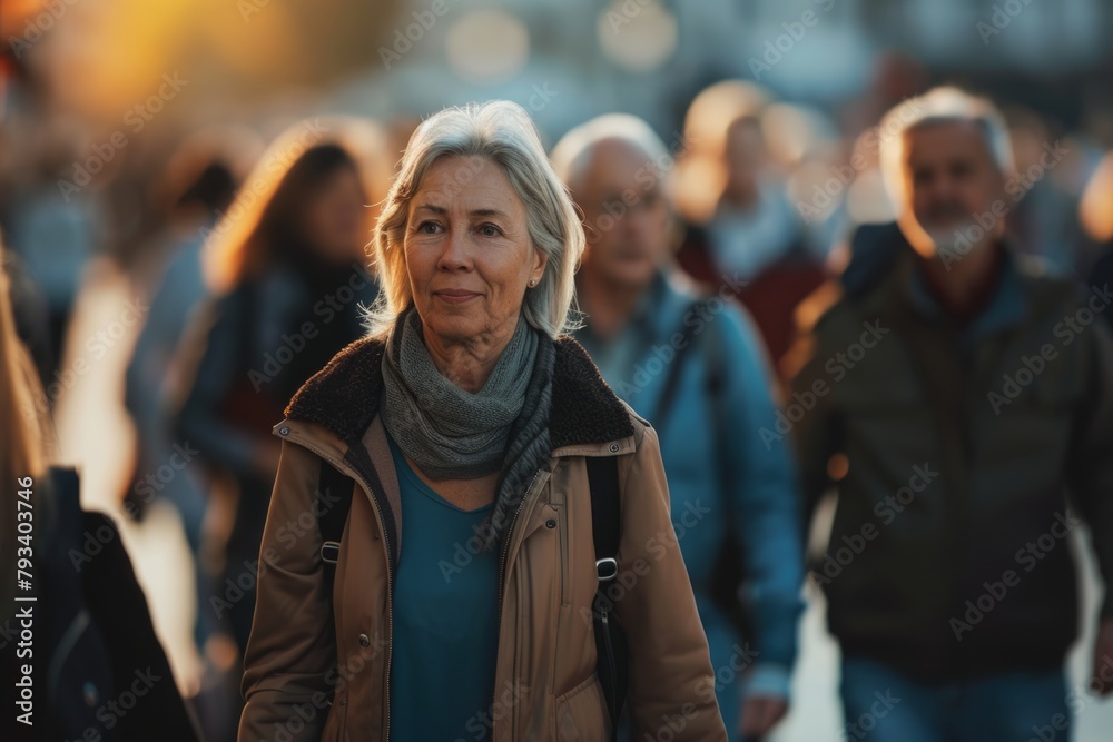 Portrait of an elderly woman on the background of people walking in the city Portrait of an elderly woman on the background of people walking in the city
