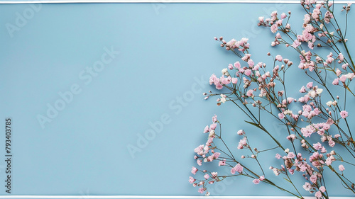 light blue background with flowers