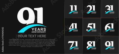 Set of Anniversary Logotype with blue swoosh, white color can be use for special day celebration photo