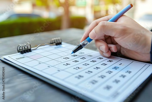 Person Writing on Calendar With Pen