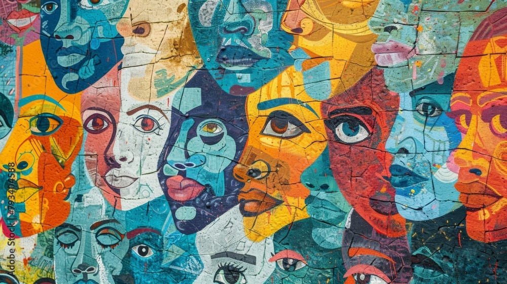 Fototapeta premium A community mural displaying messages of unity and resilience against terrorism. .