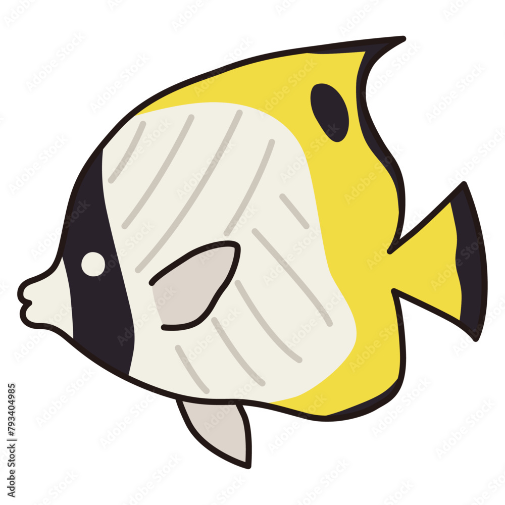 Fototapeta premium かわいいチョウチョウウオのベクターイラスト。魚、アイコン、海、水族館