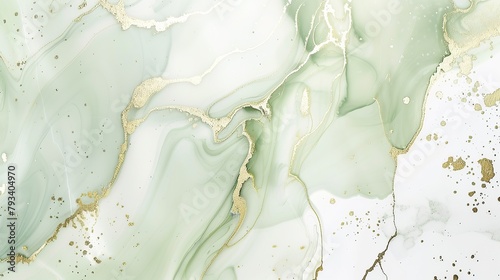 Elegant fluid green and gold marble ink texture design for luxurious wedding card, women's day background