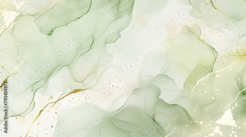 Elegant fluid green and gold marble ink texture design for luxurious wedding card, women's day background