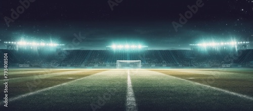 view of a football field with lighting