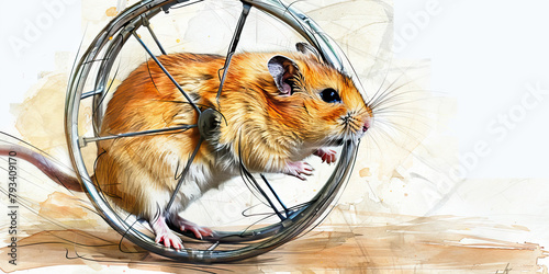 Rumination: The Hamster Wheel and Racing Thoughts - Picture a hamster on a wheel with racing thoughts, illustrating rumination photo