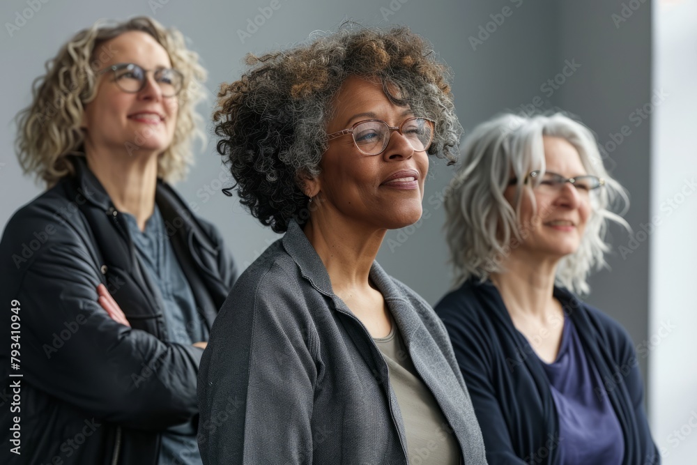 Group of diverse business women standing together in a row and smiling at the camera Group of diverse business women standing together in a row and smiling at the camera