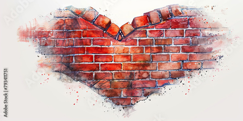 Trust Issues: The Brick Wall and Closed Heart - Imagine a brick wall surrounding a closed heart, illustrating trust issues photo